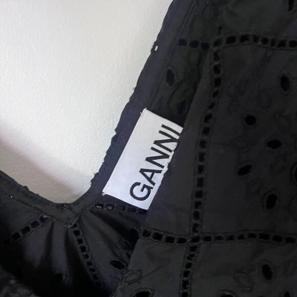 GANNI Black Broderie Anglaise Rhythm Collar Top 38 Medium - Picture 4 of 4